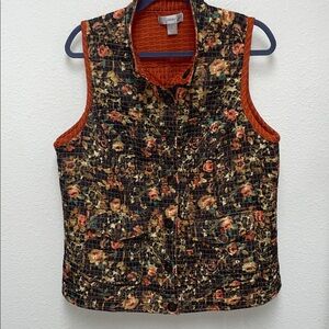 CJ Banks Autumn Reversible Orange Textured Fabric Buttoned Vest Size X 14W
